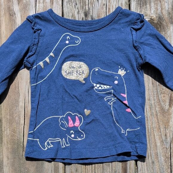 Carter's 18 Month Girls Blue Long Sleeve Gold Glitter She Rex Tee Shirt - Picture 1 of 8
